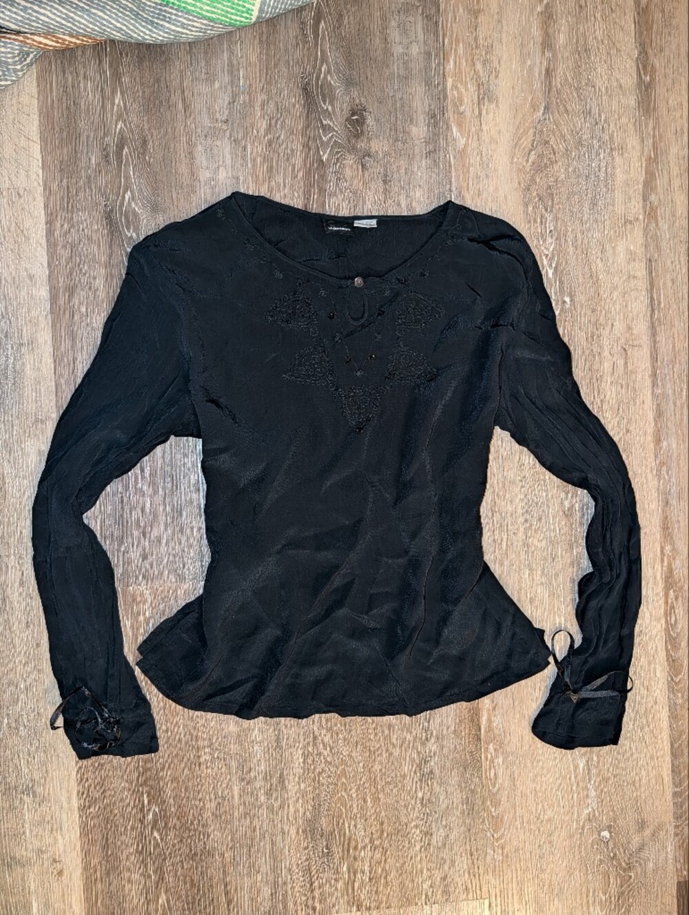 Xhilaration Black Long Sleeve Embroidered Blouse